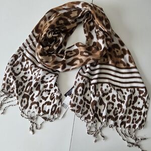 NWT Jones‎ New York Sheer Gauze Leopard Print Striped Scarf 20×73